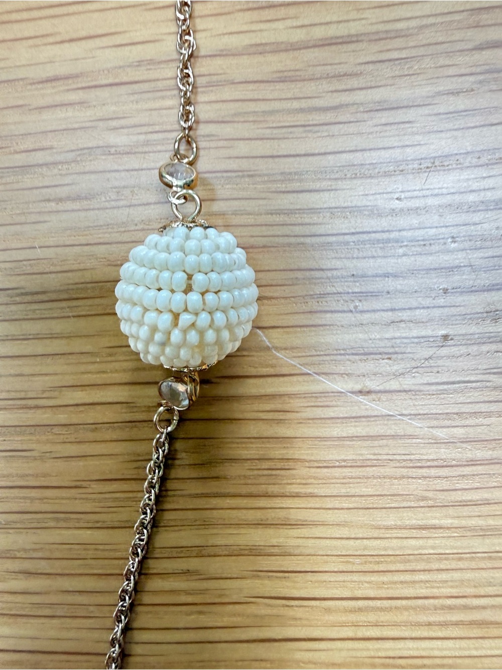 Miriam Haskell Gold-Tone Necklace with Ivory Beaded Orb Pendant Brand New - Picture 9 of 12